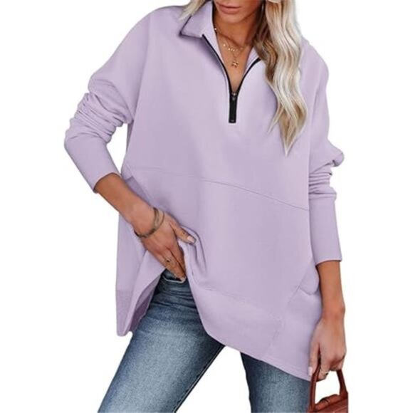 Women's Casual Oversized Half-Zip Sweatshirt – Long Sleeve - Picture 4 of 6